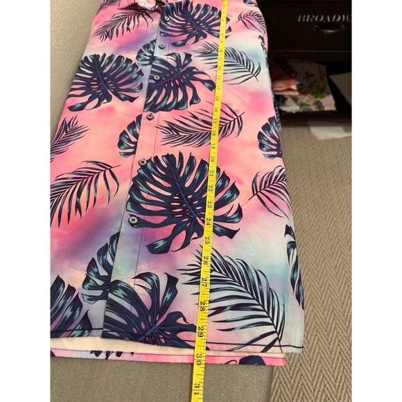 Good Vibes Tropical Palm Leaf Button-Up Shirt Men’s L – Stretch Polyester Retro - Picture 8 of 8